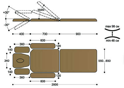 Массажный стол с элетроприводом размер