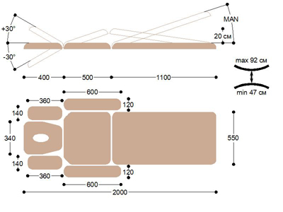 размер массажной кушетки с электроприводом